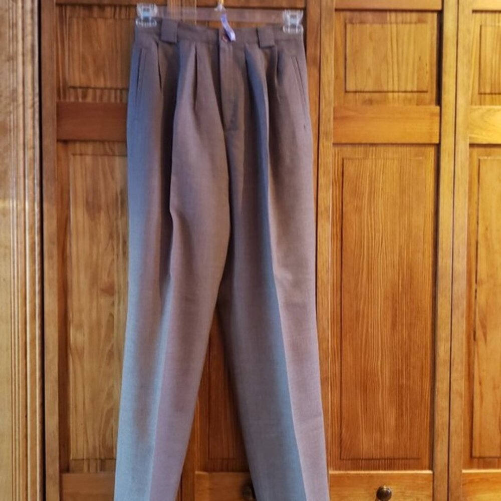 HERMAN GEIST 26x32 high waisted pleated wool dress pants brown 8L woman's tall